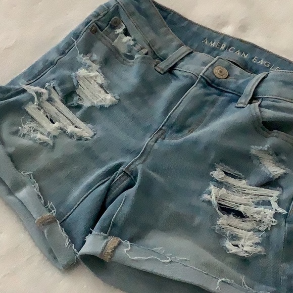 AE MIDI Ripped Light Wash Blue Denim Dream Shorts - Picture 3 of 10